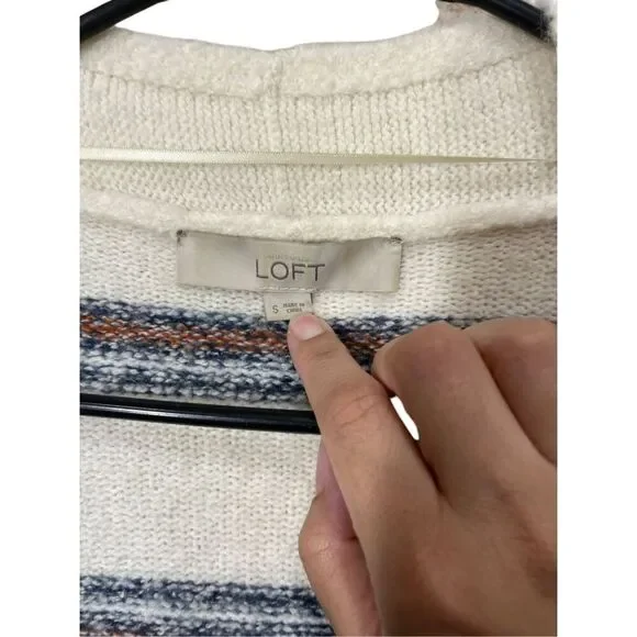 Loft Womens Open Front Long‎ Cardigan Multicolor Stripe Pockets Size S Soft Cozy - Picture 6 of 11